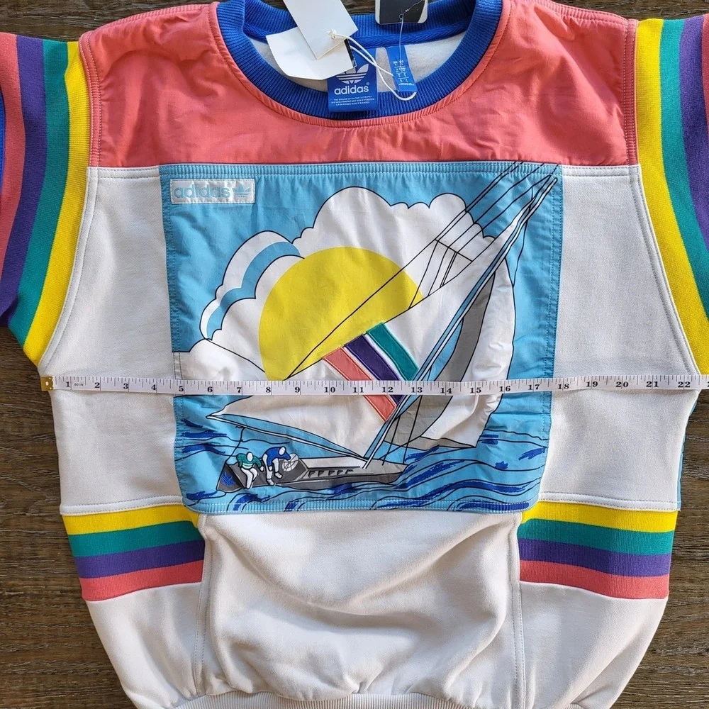 Adidas Originals Sailing Crew Sweatshirt White Multi AJ7405 Mens Small NWT
